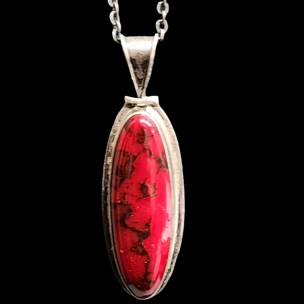 Vintage Sterling silver necklace with Mexican silver long red pendant ja…